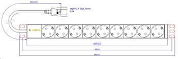 Distribution board SCHUKO, 19", 9x socket, cable 3m