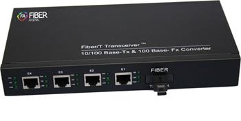 Fiber Arsenal optický 100M konvertor100WSC25SA4P,SM, WDM, SC, 1310nm, 25 km, 4x RJ-45